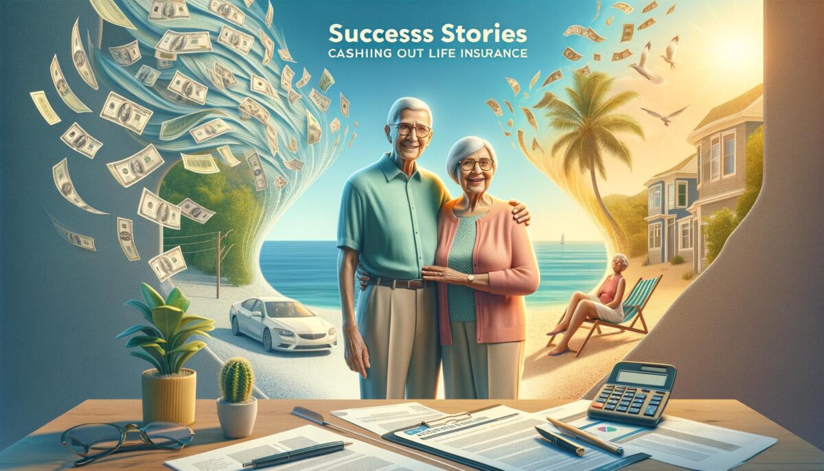 Elderly couple finding financial freedom by cashing out their life insurance, symbolizing new opportunities.