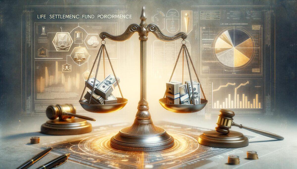 Balanced scale with cash and life insurance policy, symbolizing life settlements as a nuanced investment option.