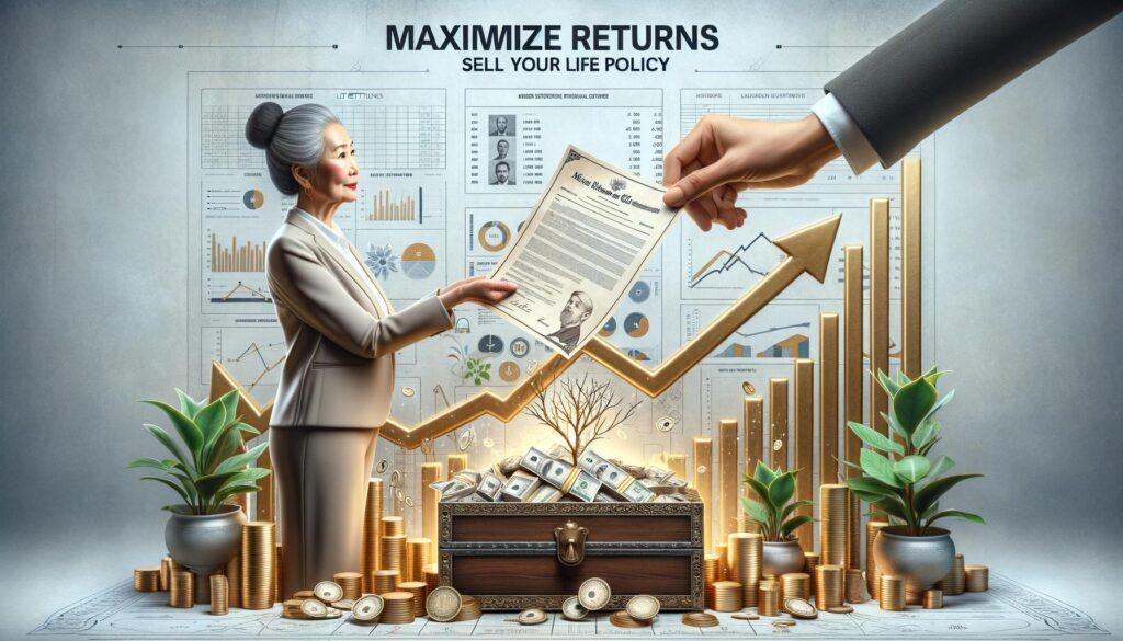 Illustration of trading life insurance policy for money, highlighting financial growth and smart decision-making.