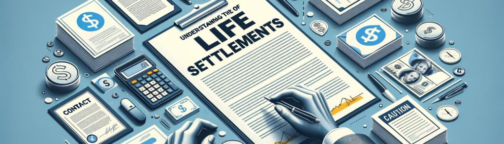 Banner image conveying the risks and complexities of life settlements with contracts and financial documents, highlighting th