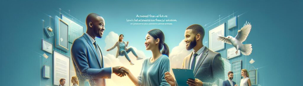Banner image of diverse policyholders consulting with a financial advisor, symbolizing solutions and relief for struggling un