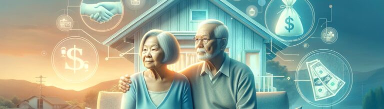 Banner image depicting senior couple in a comforting setting with financial symbols, representing life and viatical settlemen
