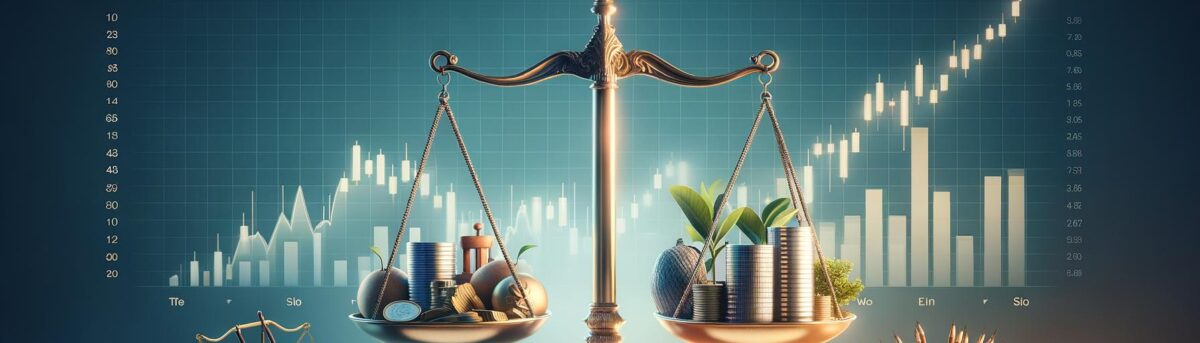 A balanced scale showing traditional and alternative assets, symbolizing financial diversification and stability amidst marke