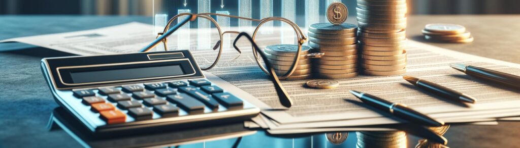 Banner image showing documents, calculator, and reading glasses on a desk, representing the tax implications of life settleme